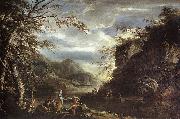ROSA, Salvator River Landscape with Apollo and the Cumean Sibyl  gq oil on canvas